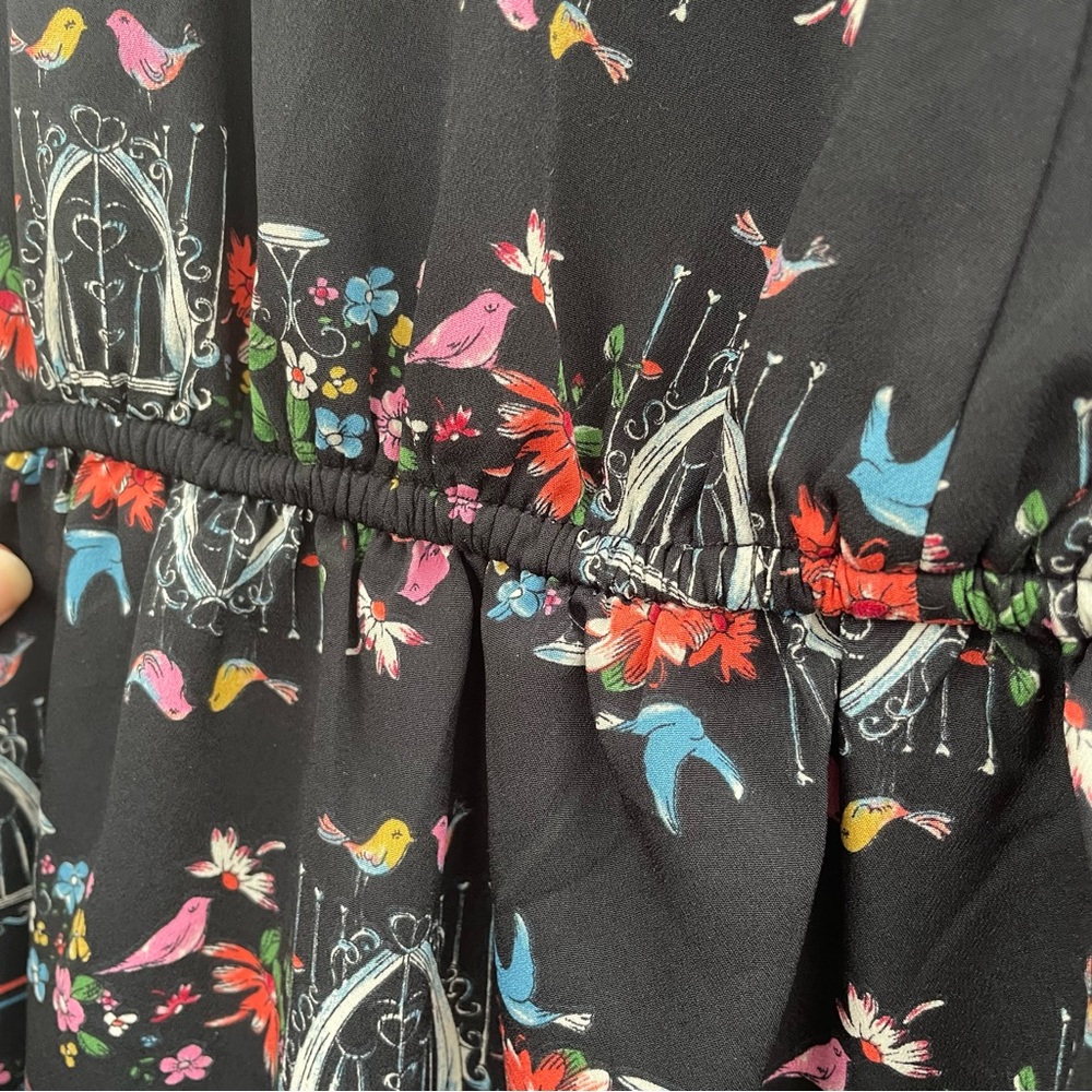 Three Ena Dress Black Twee Bird Floral Print Stretch Shift Dress Modcloth - Picture 7 of 11